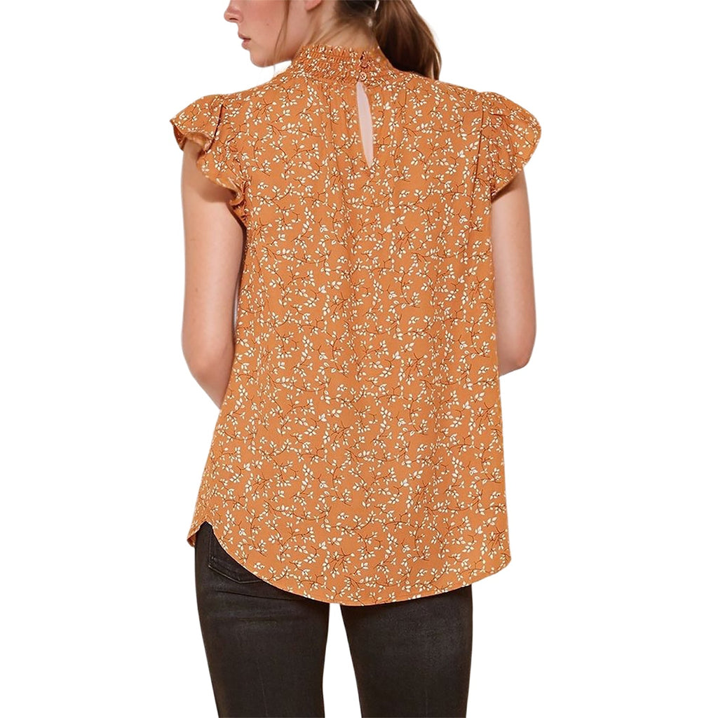 Pleione Women's Sleeveless Smocked Neck Top In Brown Ivory