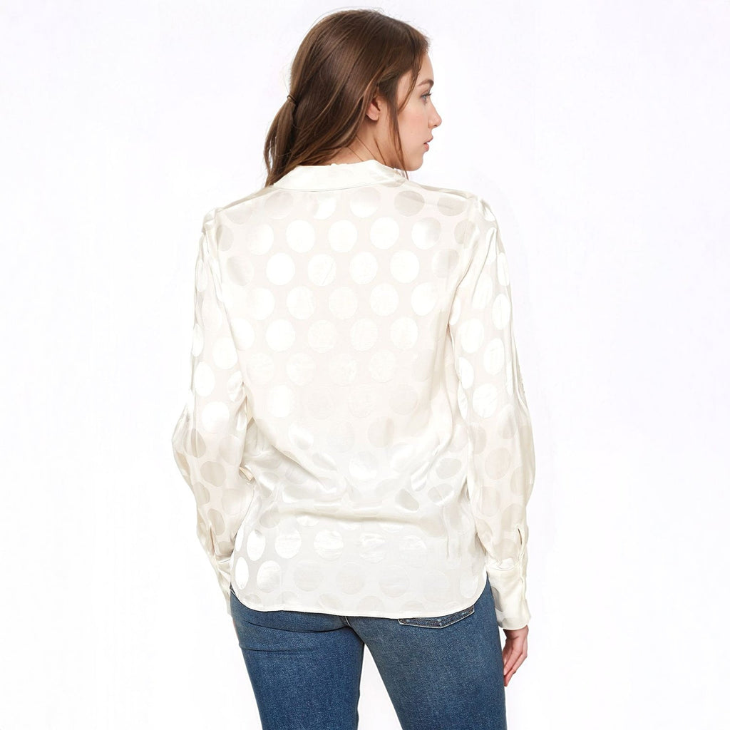 Pleione Women's Polka Dot V-neck Surplice Front Pajama Blouse in White Dots