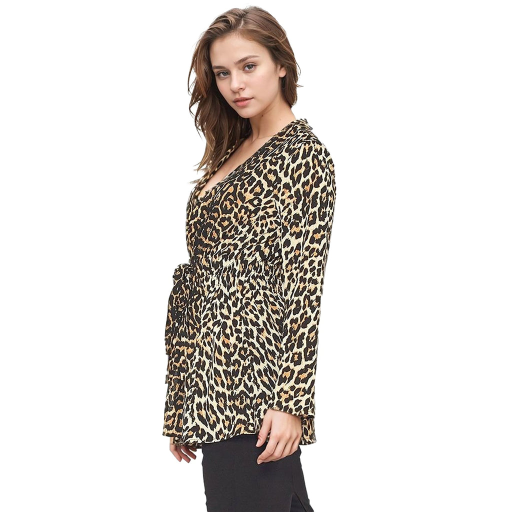 Pleione Women's Leopard Tie Front Top