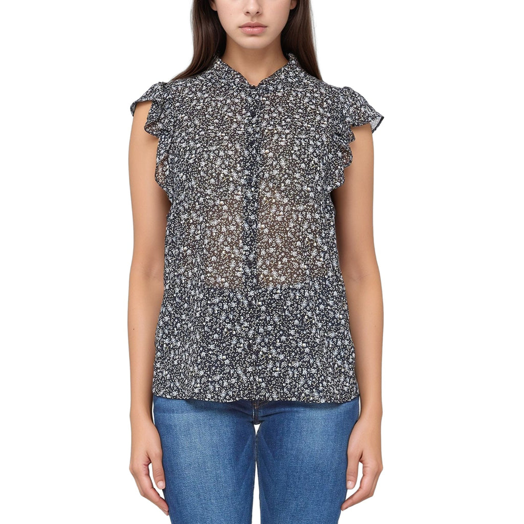 Pleione Women's Sheer Ruffle Button Front Blouse