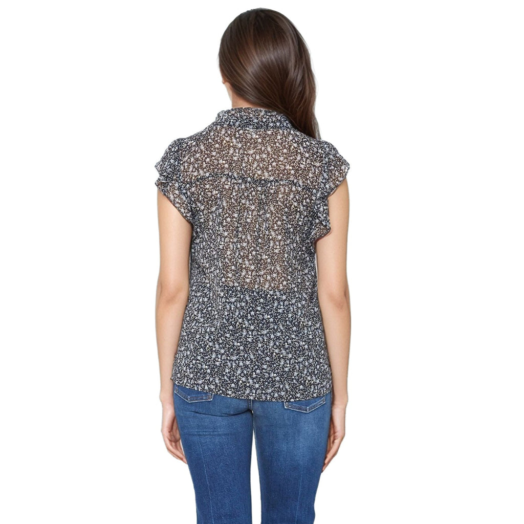 Pleione Women's Sheer Ruffle Button Front Blouse