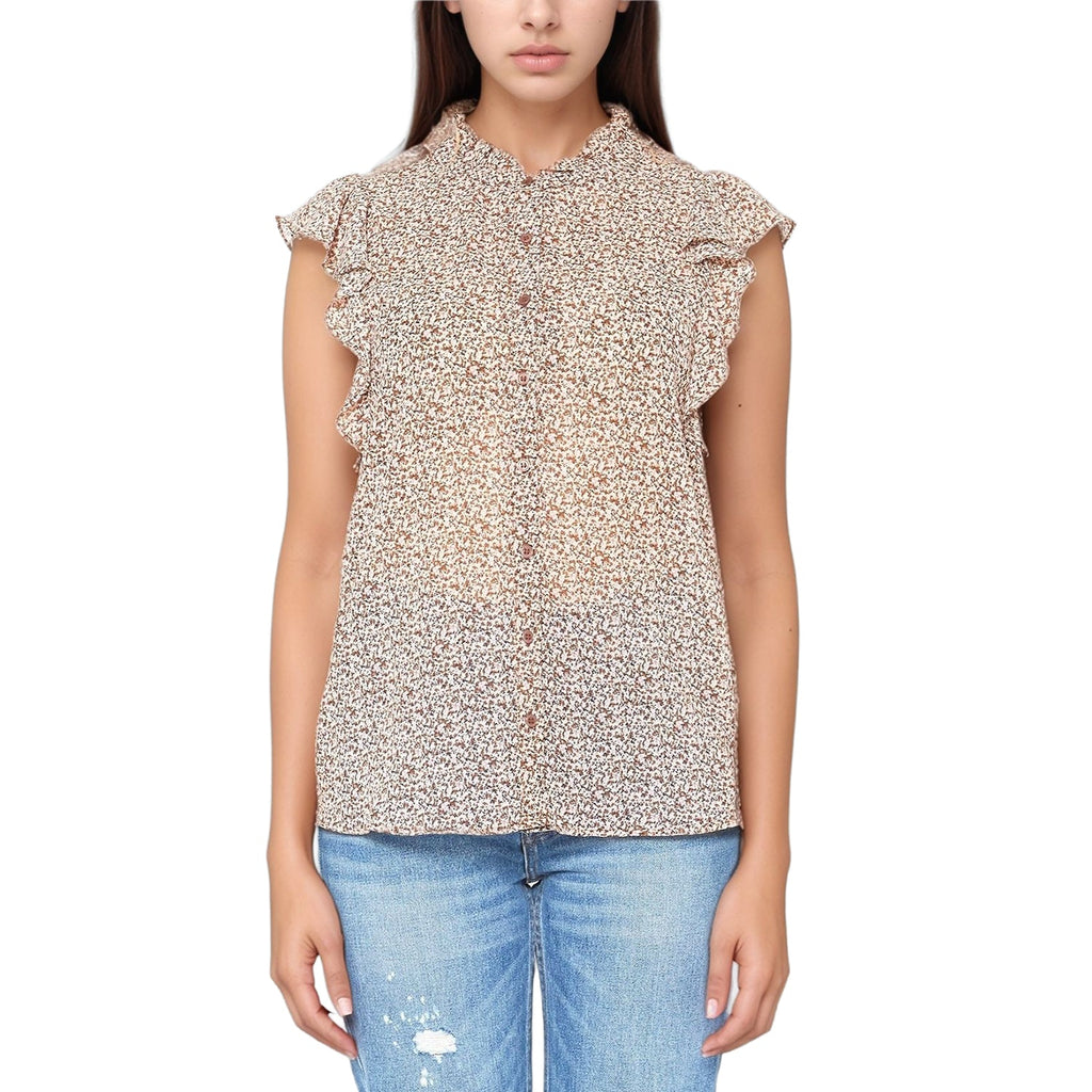 Pleione Women's Sheer Ruffle Button Front Blouse