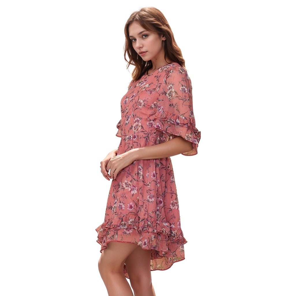 Women's Wax Flower Asymmetrical Hi-Lo Dress