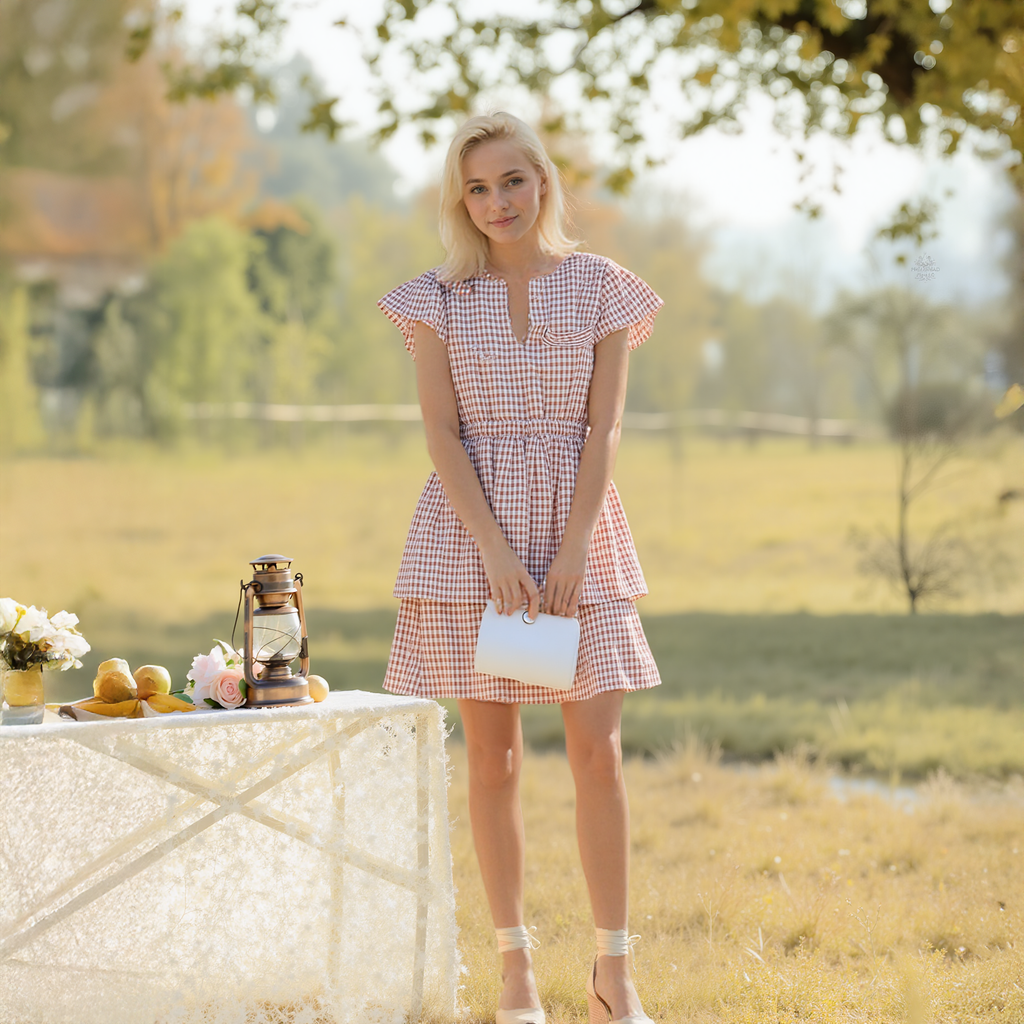 Pleione Women's Ruffle Checkered Dress