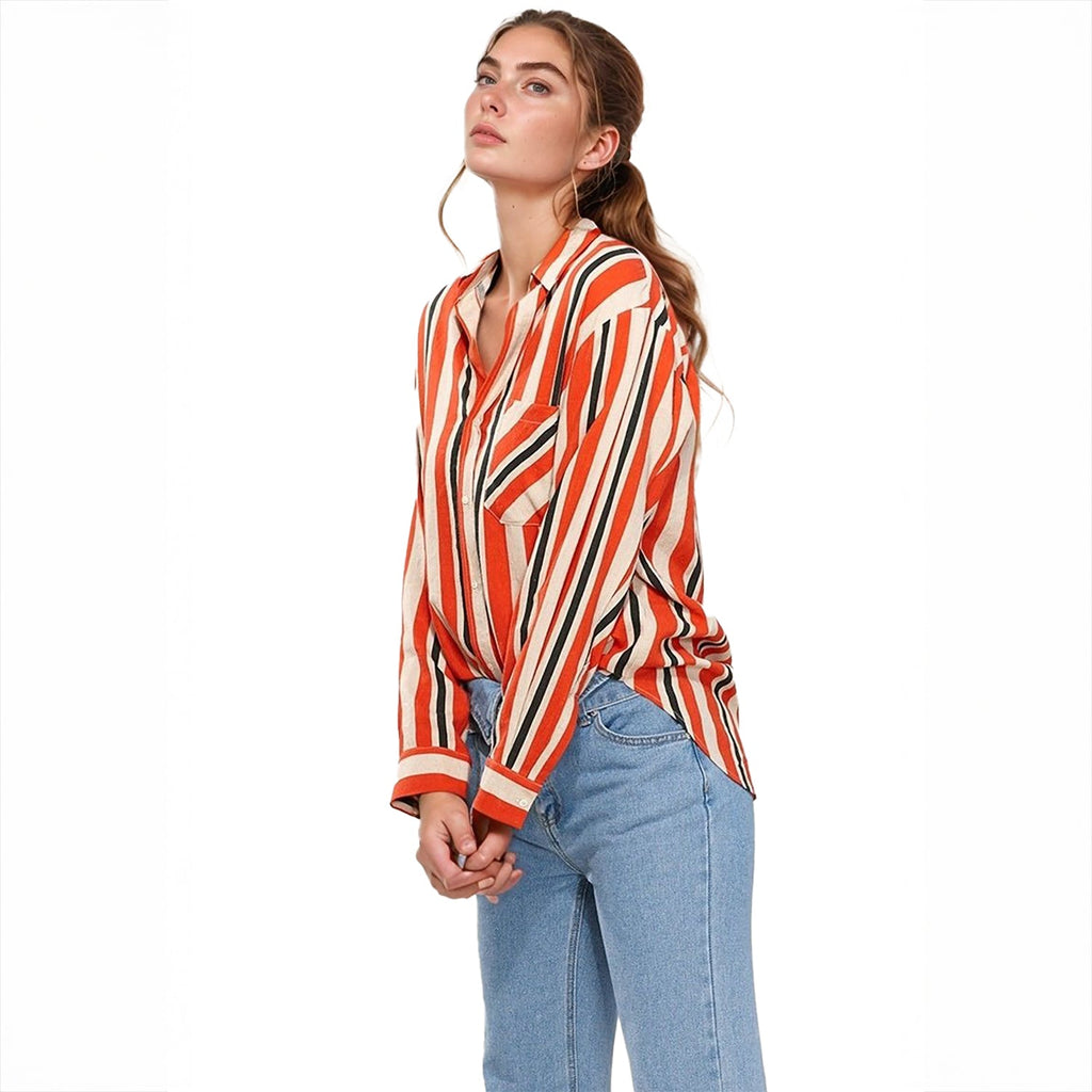 Pleione Women's Printed Linen Button Down Shirt