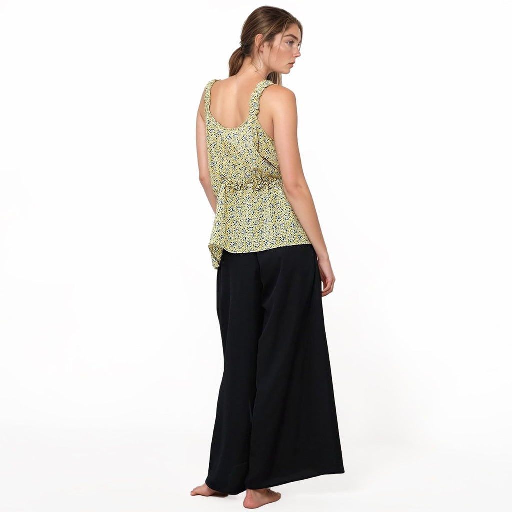 Pleione Ruffle Trim Floral Cami Blouse In Yellow