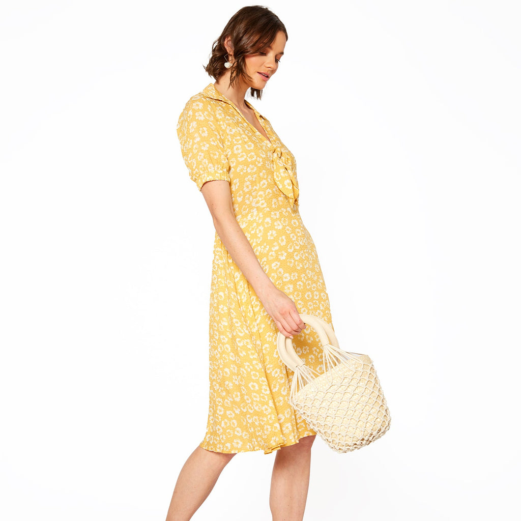 Pleione Tied Open Front Collard Floral Dress