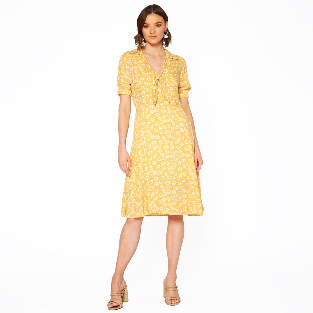 Pleione Tied Open Front Collard Floral Dress