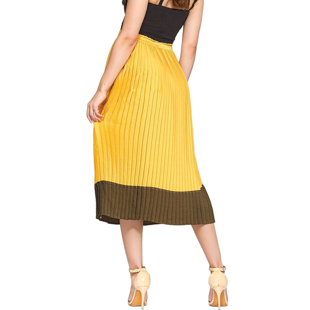 N/A Pleione Pleated Midi Skirt in Mustard Olive