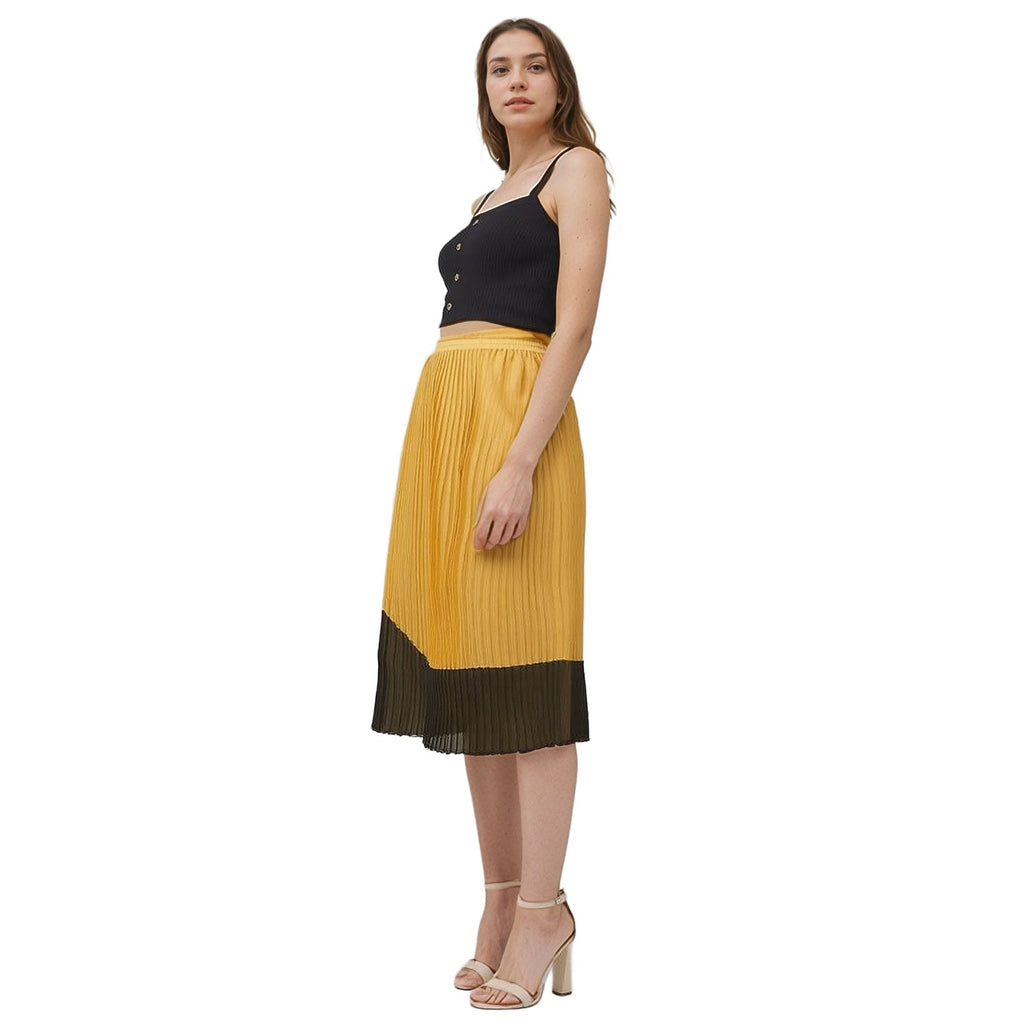 N/A Pleione Pleated Midi Skirt in Mustard Olive
