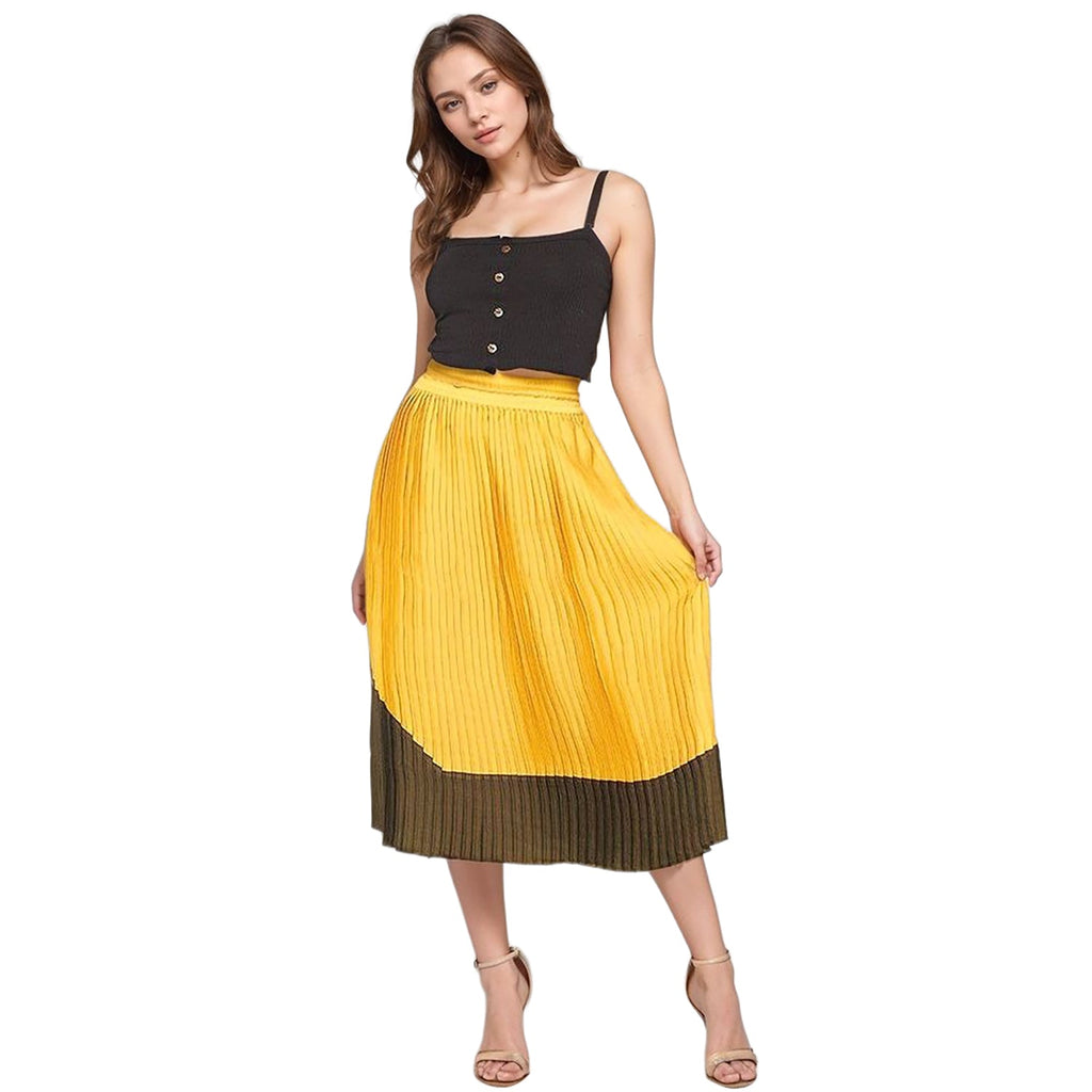N/A Pleione Pleated Midi Skirt in Mustard Olive