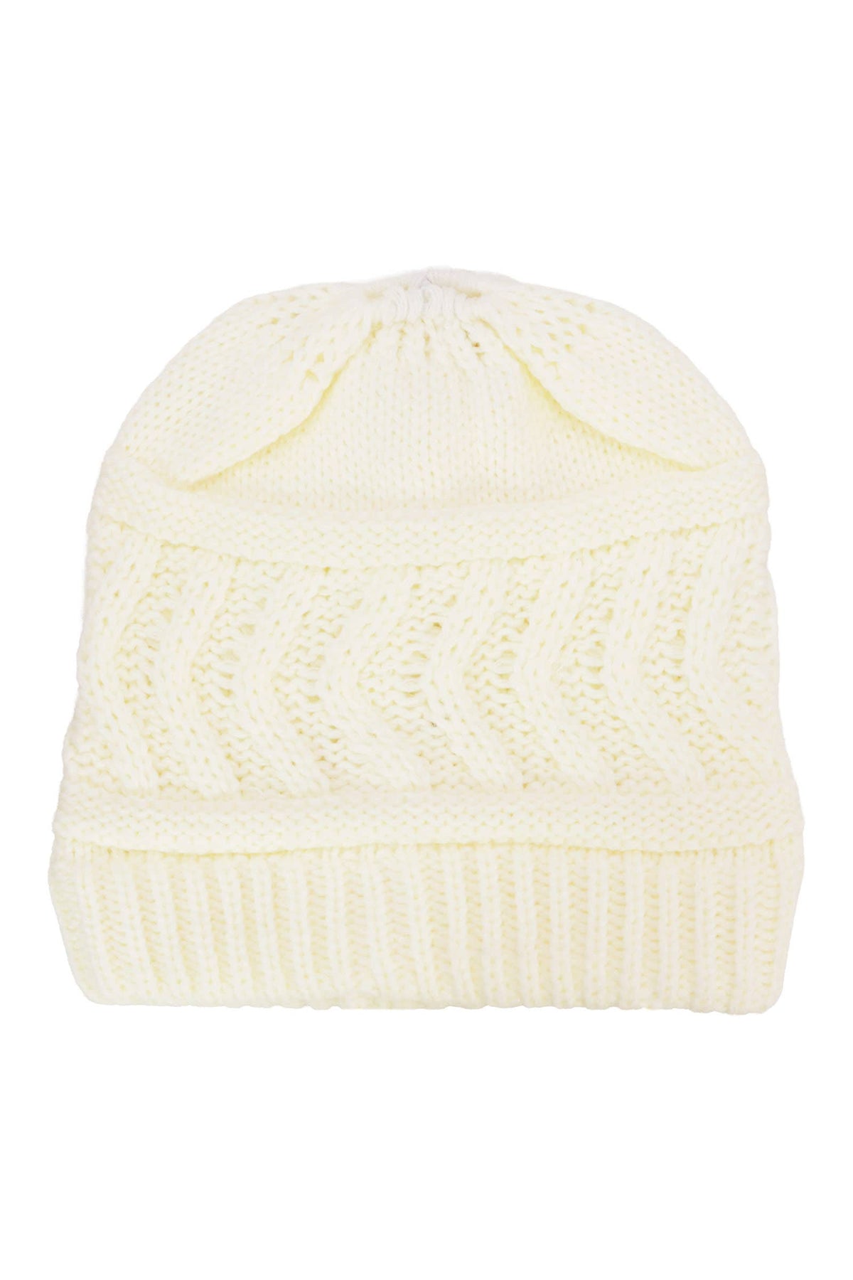 Classic Ponytail Chevron Cable Knitted Beanie
