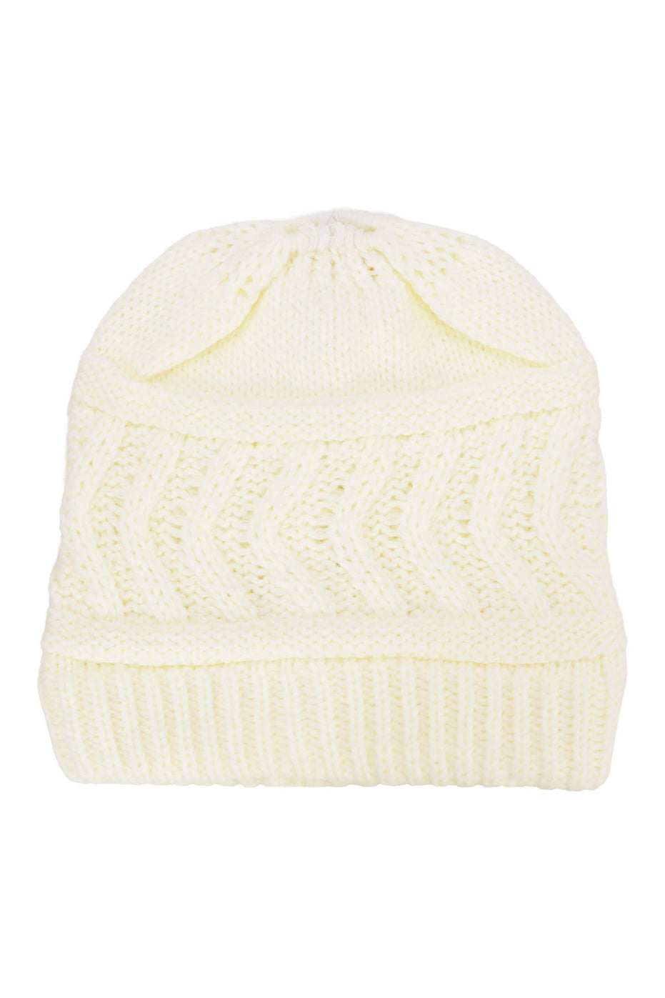 Classic Ponytail Chevron Cable Knitted Beanie