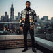 Chicago Newspaper Cutout Kimante All Black Bomber Jacket