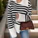 Striped Collared Neck Long Sleeve Sweater