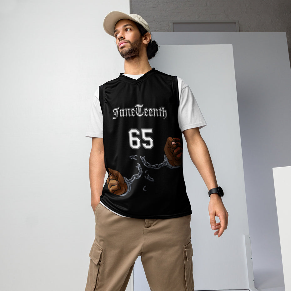 Juneteenth Kimante Recycled Unisex Basketball Jersey All Black