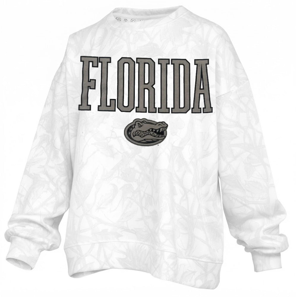 Florida Gators - "Southlawn Logo Canopy" - Long-Sleeve Crew-Neck Blousant White Camo Oversized Fleece