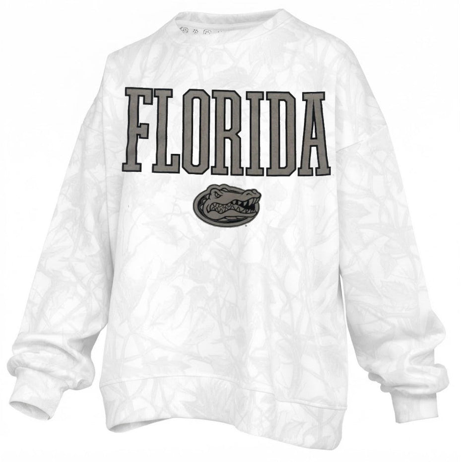 Florida Gators - "Southlawn Logo Canopy" - Long-Sleeve Crew-Neck Blousant White Camo Oversized Fleece