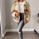 Pocketed Leopard Collared Neck Sherpa Jacket
