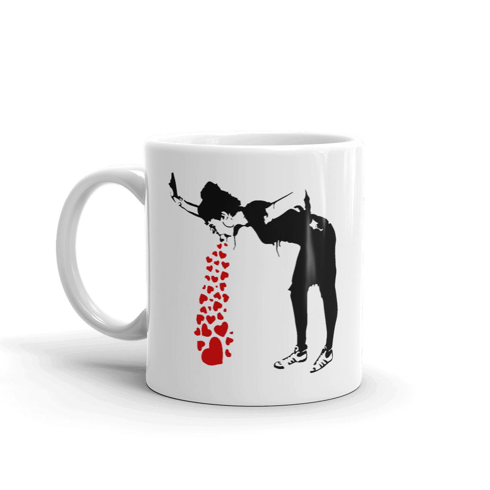 Banksy Lovesick Girl Throwing Up Hearts Artwork Mug