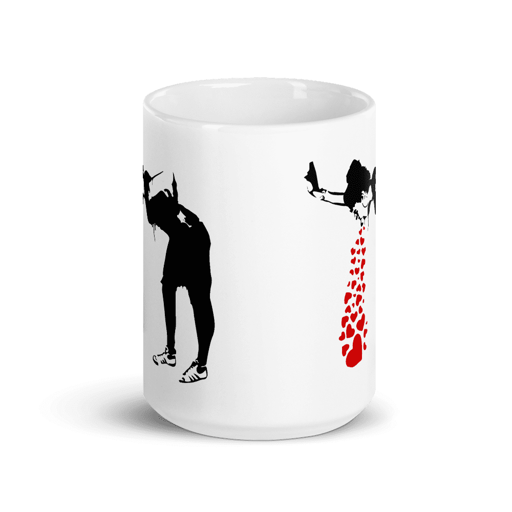 Banksy Lovesick Girl Throwing Up Hearts Artwork Mug