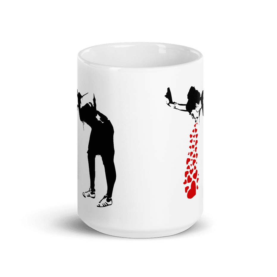 Banksy Lovesick Girl Throwing Up Hearts Artwork Mug