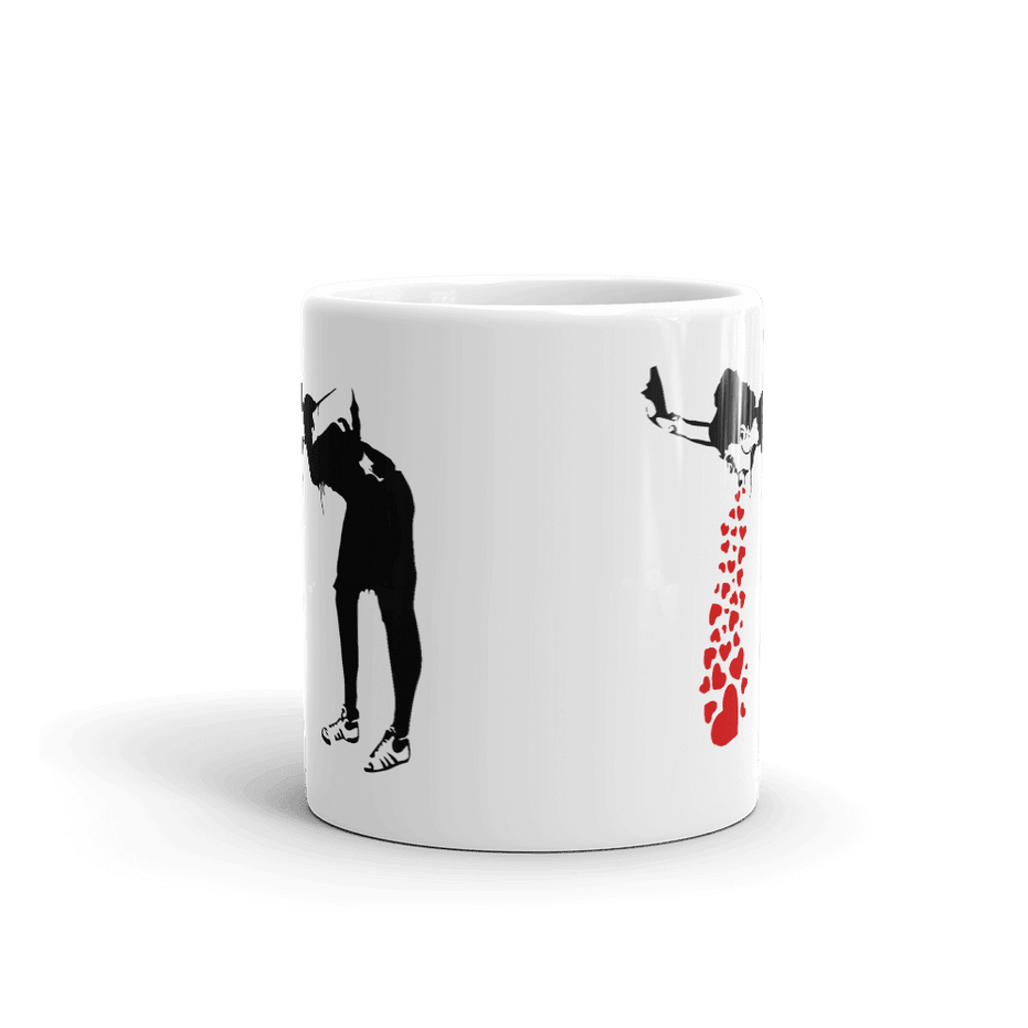 Banksy Lovesick Girl Throwing Up Hearts Artwork Mug