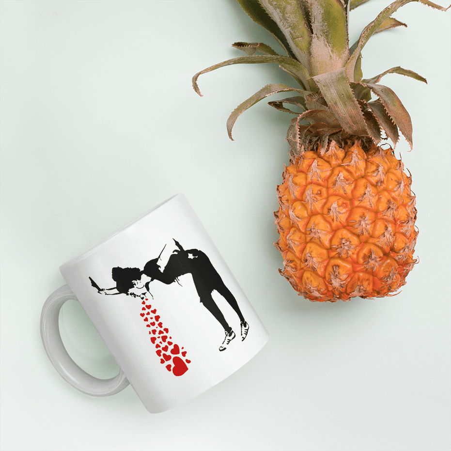 Banksy Lovesick Girl Throwing Up Hearts Artwork Mug