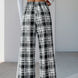 Perfee Drawstring Plaid Wide Leg Pants