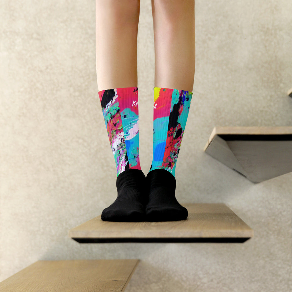 Kimante Red, Gold, Blue, and Black Swirl Socks