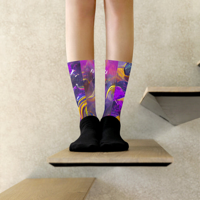 Kimante Purple, Gold, and Black Ripple Socks