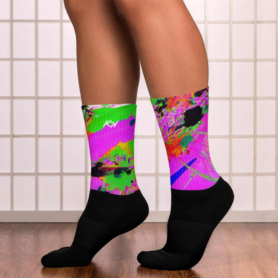 Kimante Purple, Green, Black, and Red Swirl Socks