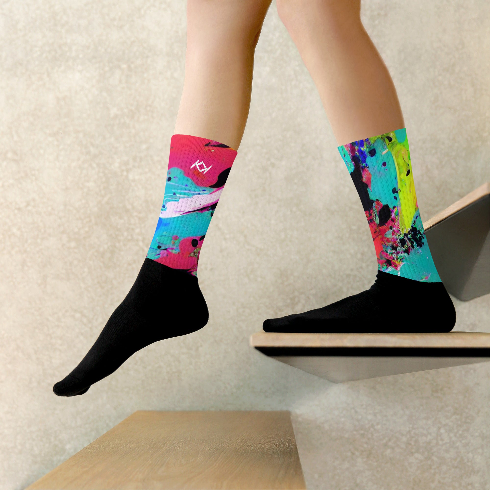 Kimante Red, Gold, Blue, and Black Swirl Socks