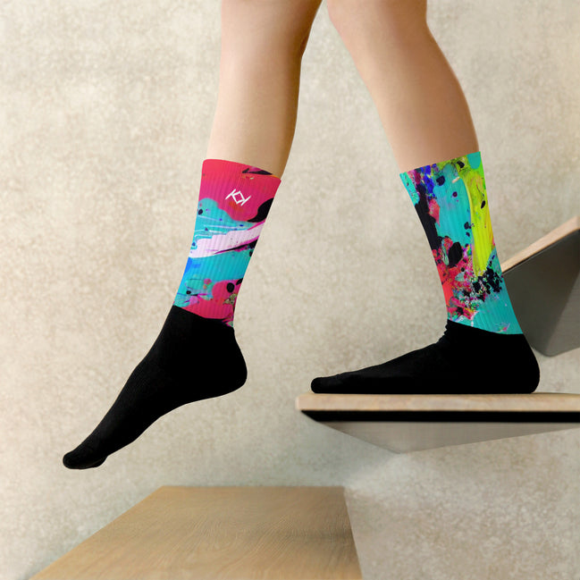 Kimante Red, Gold, Blue, and Black Swirl Socks