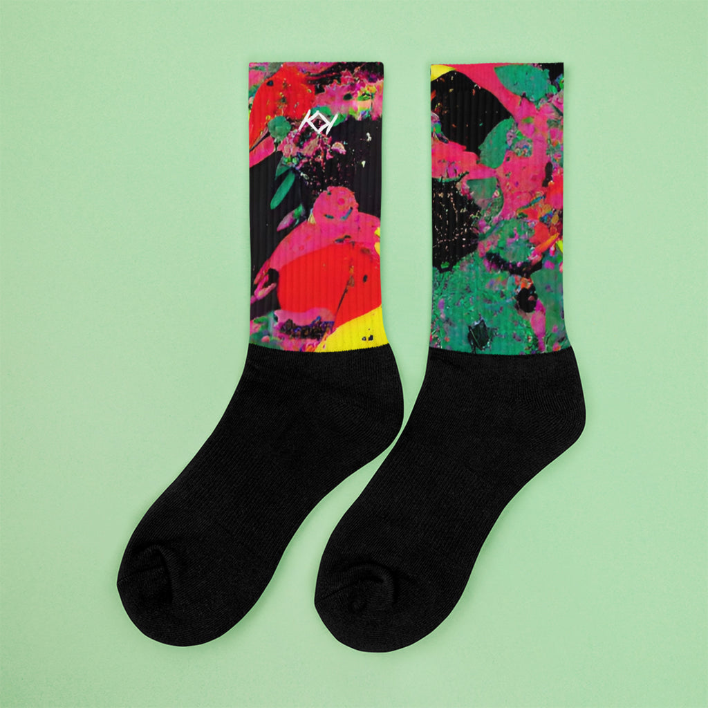Kimante Pink, Red, Green, and Black Swirl Socks