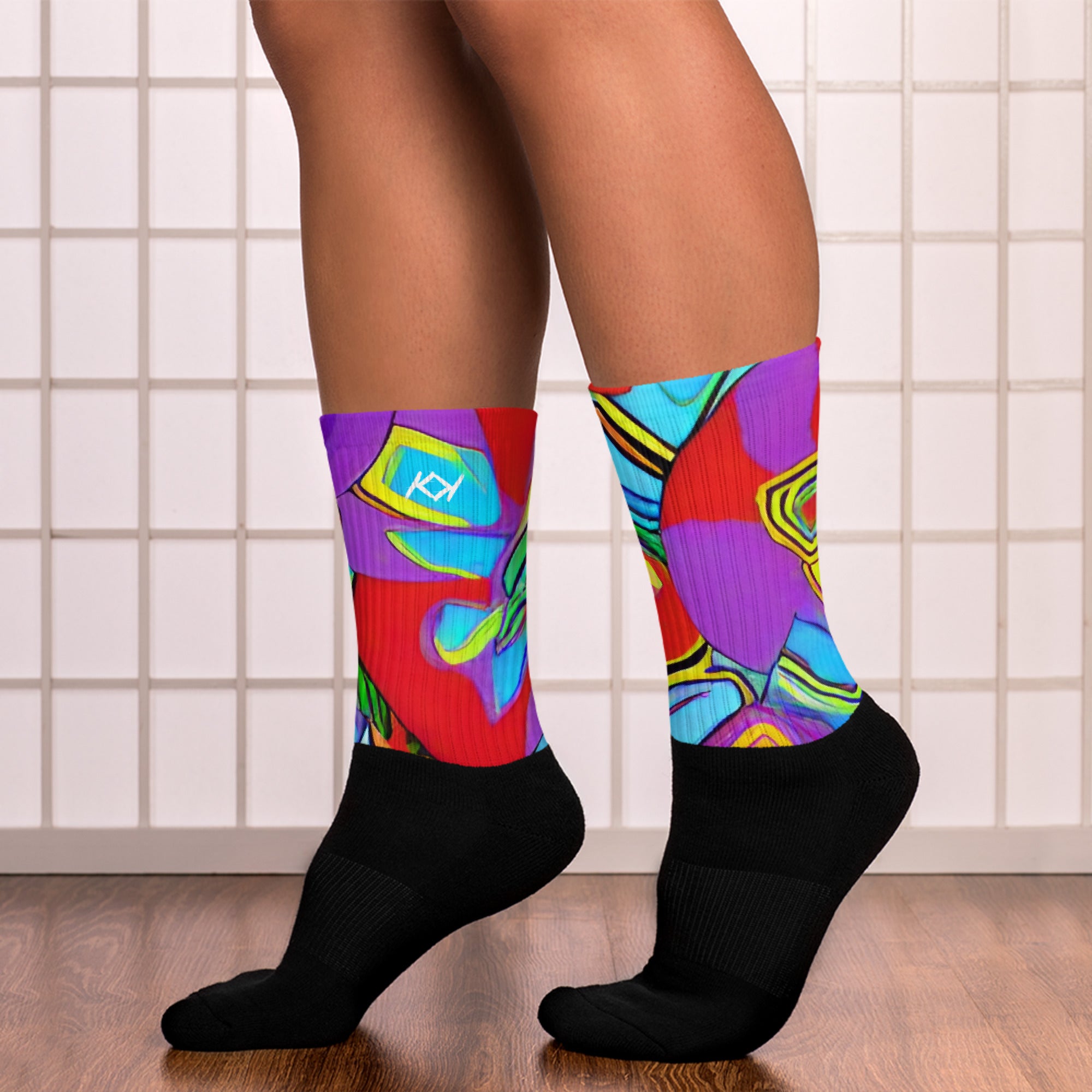 Kimante Red, Blue, and Yellow Floral Socks