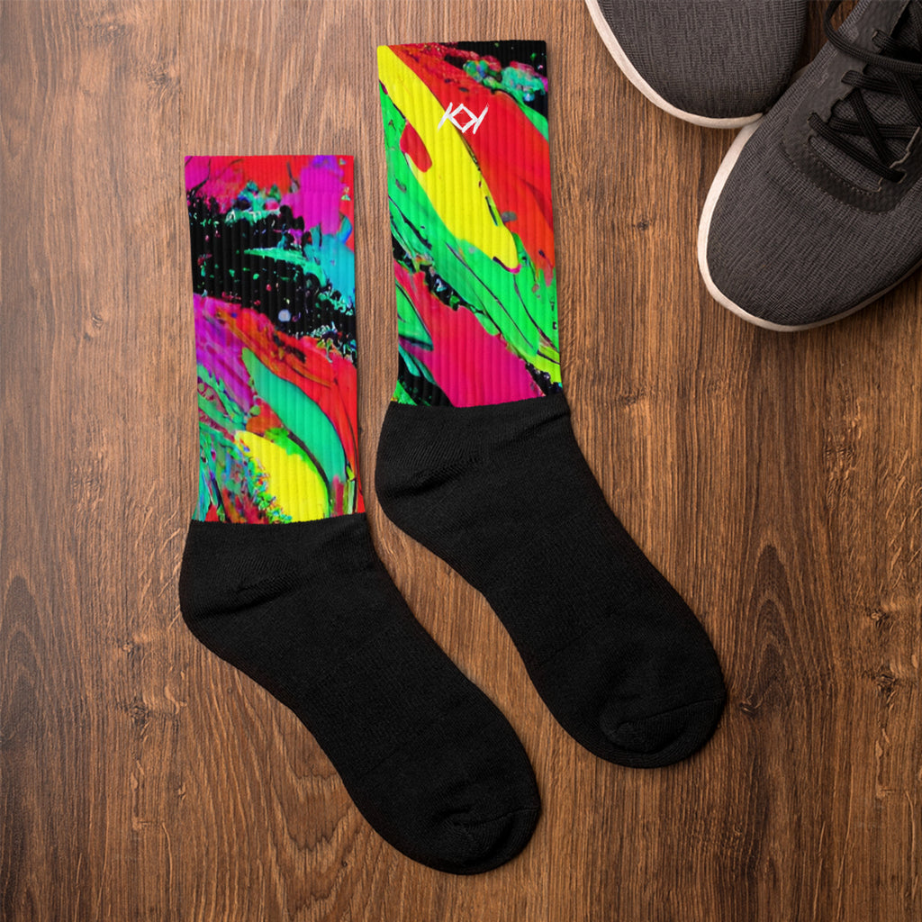 Kimante Red, Green, Blue, Gold, and Black Swirl Socks