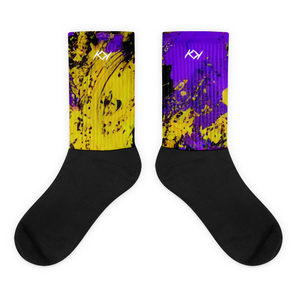 Kimante Purple, Gold, and Black Psychedelic Socks