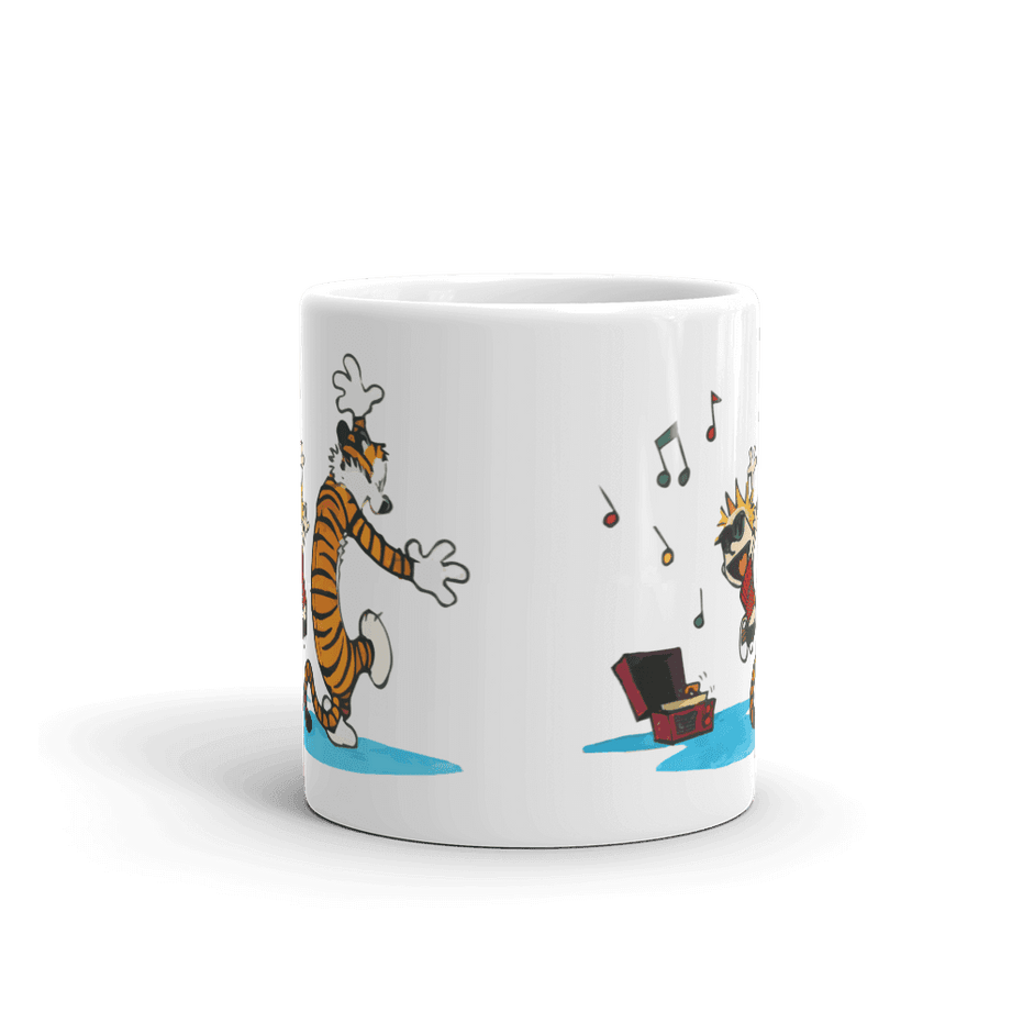 Calvin and Hobbes Dancing With Record Player Mug