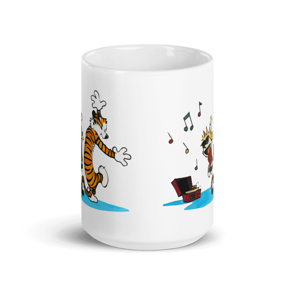 Calvin and Hobbes Dancing With Record Player Mug