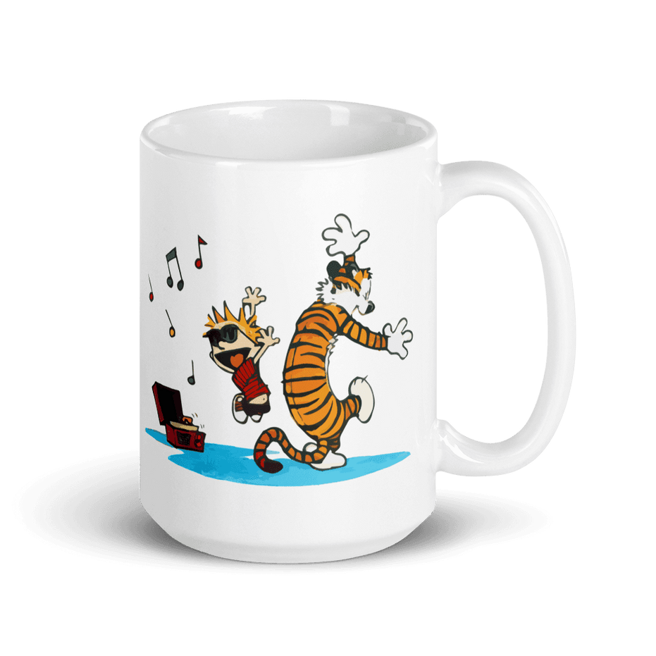 Calvin and Hobbes Dancing With Record Player Mug