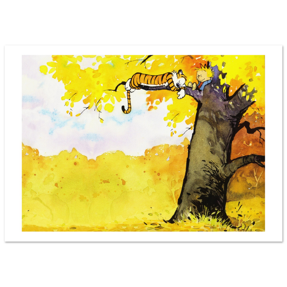 Calvin and Hobbes Resting on a Tree Poster