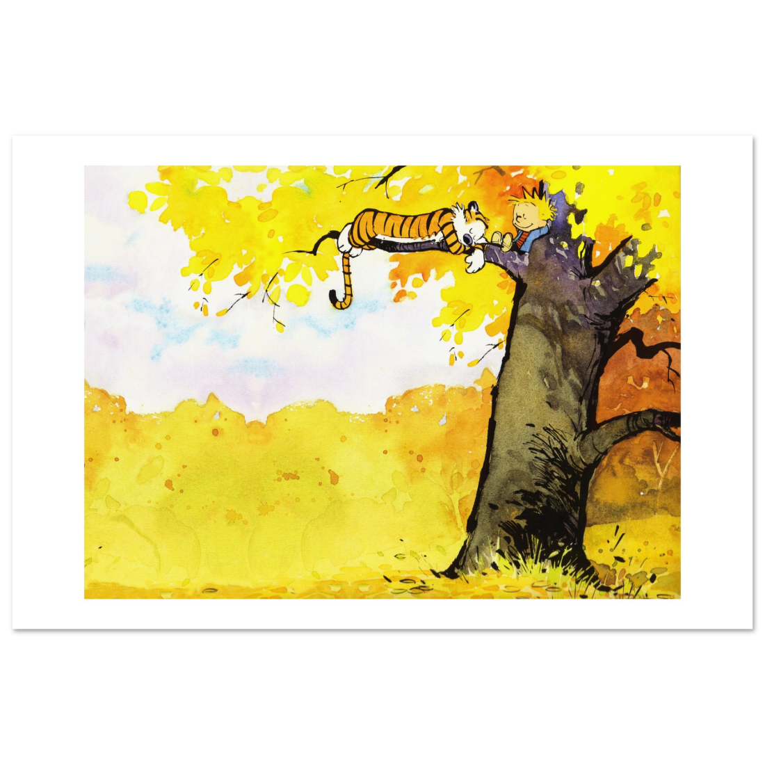 Calvin and Hobbes Resting on a Tree Poster