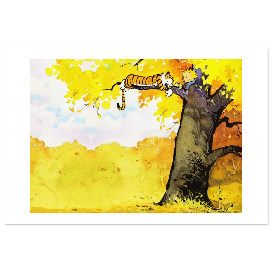 Calvin and Hobbes Resting on a Tree Poster