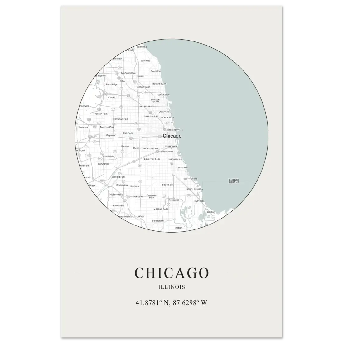 Chicago, Illinois Minimalist Map Poster