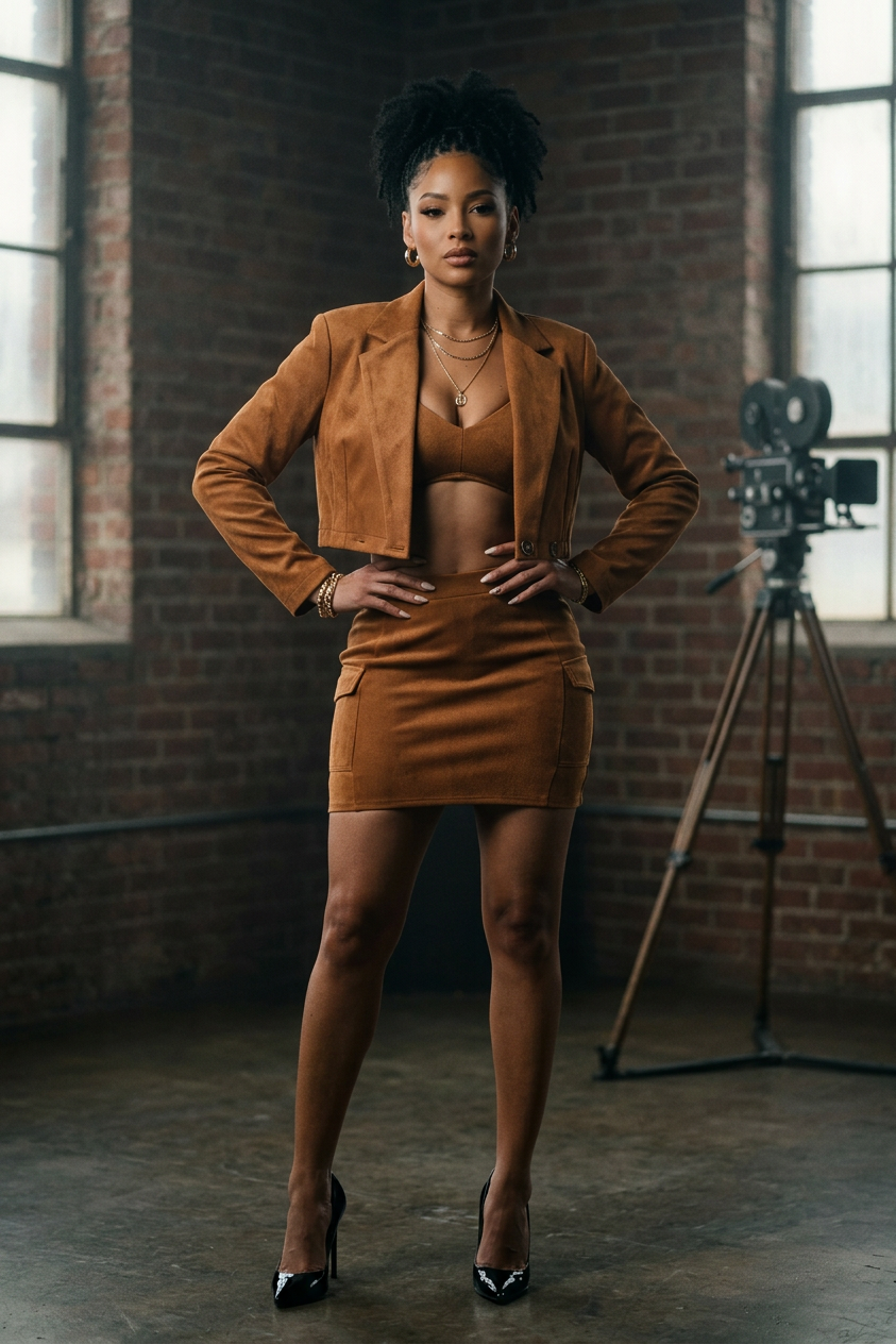 Diagonal Bralette With Cropped Blazer Jacket & Mini Skirt 3pcs Sets
