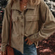 Textured Pocketed Collared Neck Long Sleeve Shacket