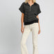 Umgee Striped Half Zip Short Sleeve Sweatshirt