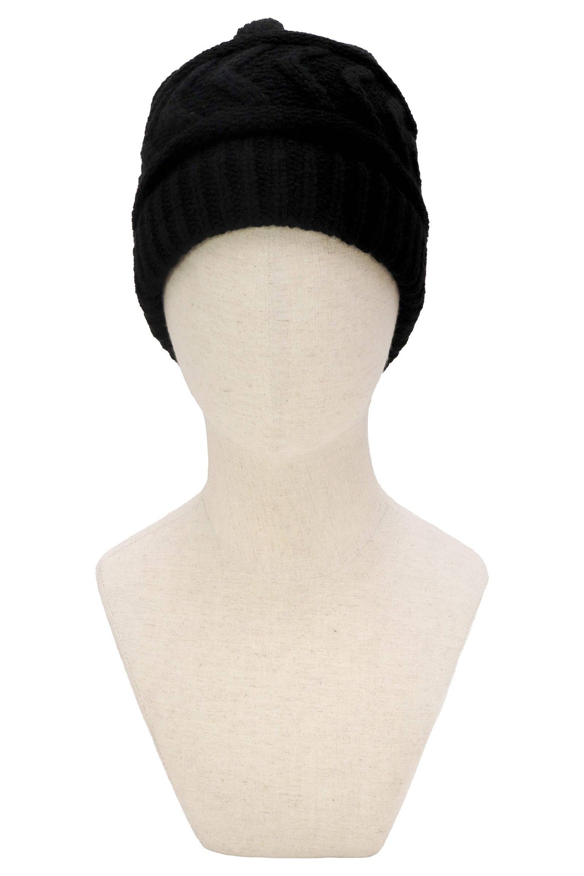 Classic Ponytail Chevron Cable Knitted Beanie