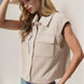 Double Take Snap Down Texture Crop Vest